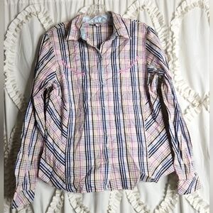 Roper Colorful Plaid Retro Western Snap Button Top Sz Large
